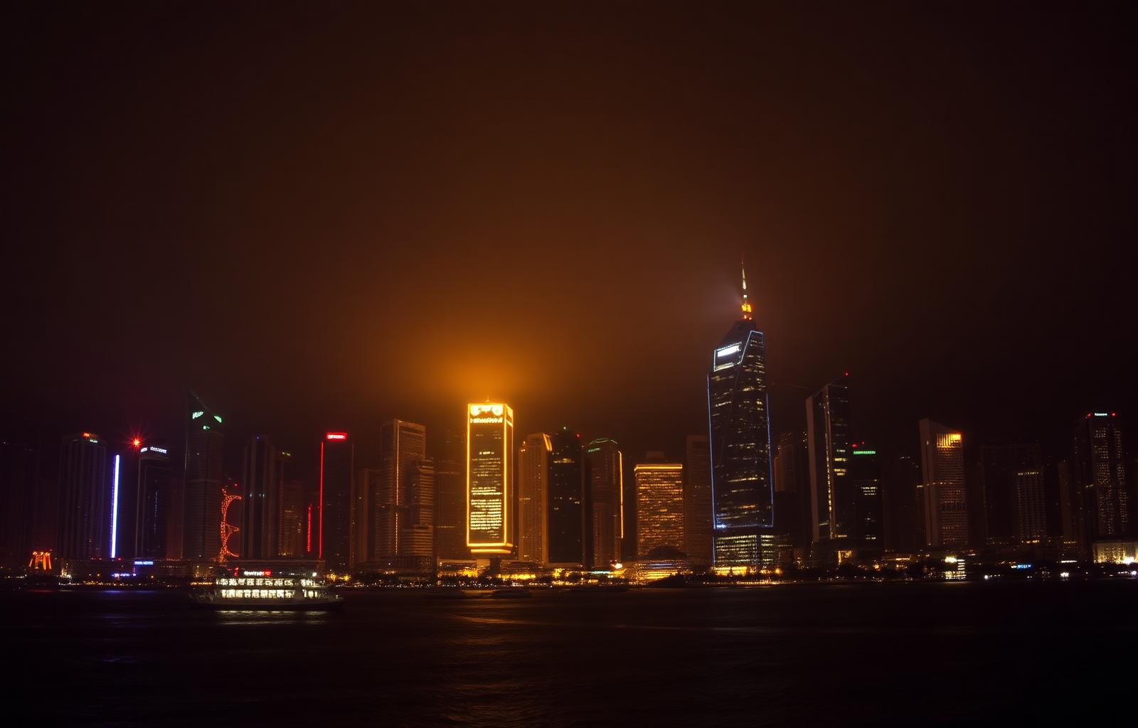 Hong Kong skyline and Victoria Harbour at golden hour